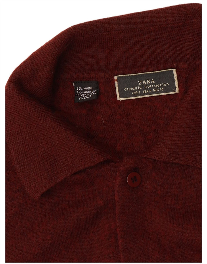 Maglione cardigan da uomo Zara grande in lana marrone