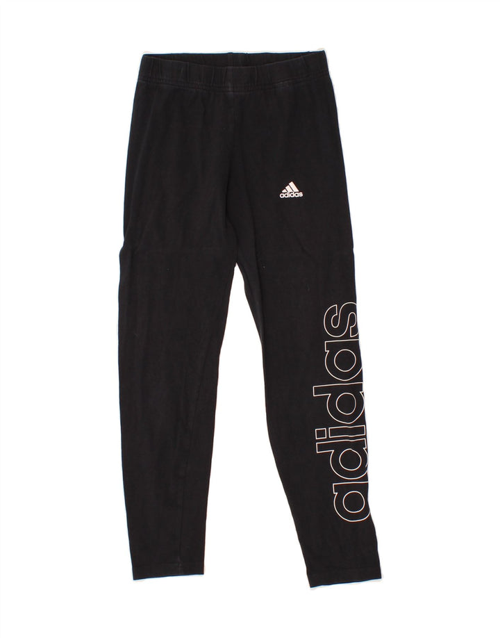 ADIDAS Girls Graphic Leggings 11-12 Years  Black Vintage Adidas and Second-Hand Adidas from Messina Hembry 