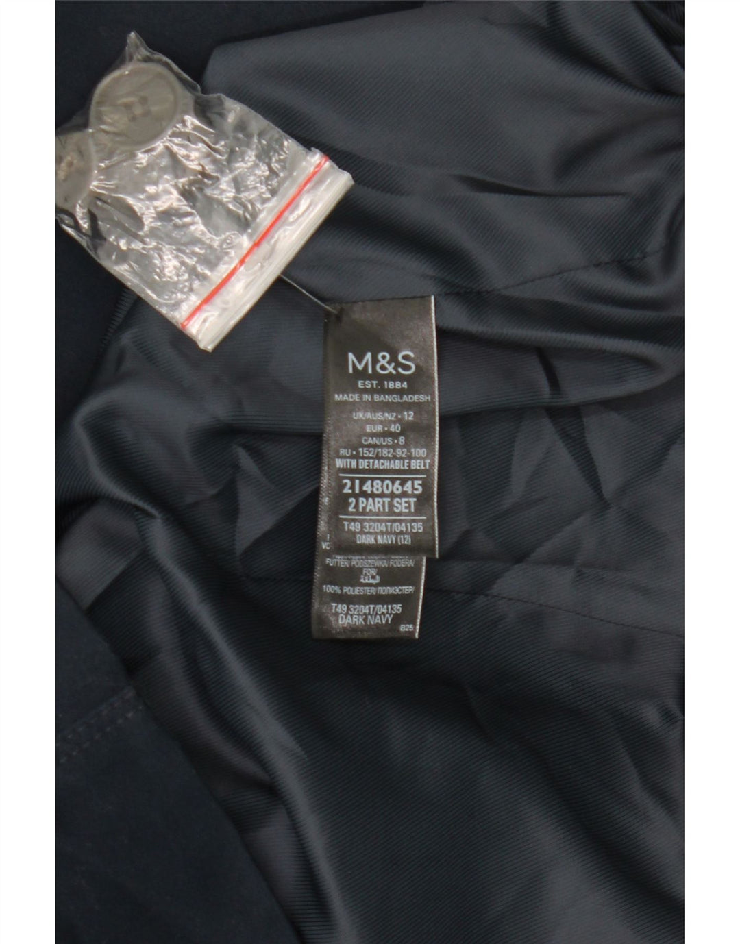 Trench da donna Marks & Spencer UK 12 medio cotone blu navy