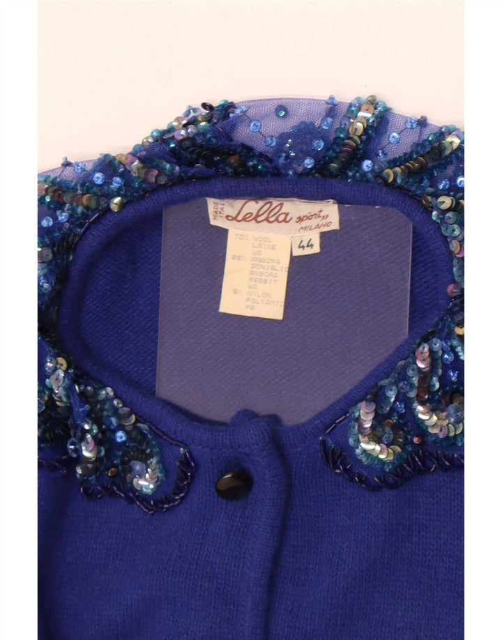 Maglione cardigan da donna vintage IT 44 lana blu medio