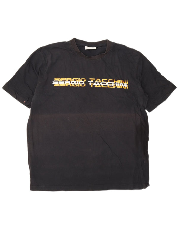 T-shirt grafica da uomo Sergio Tacchini Top XL in cotone nero