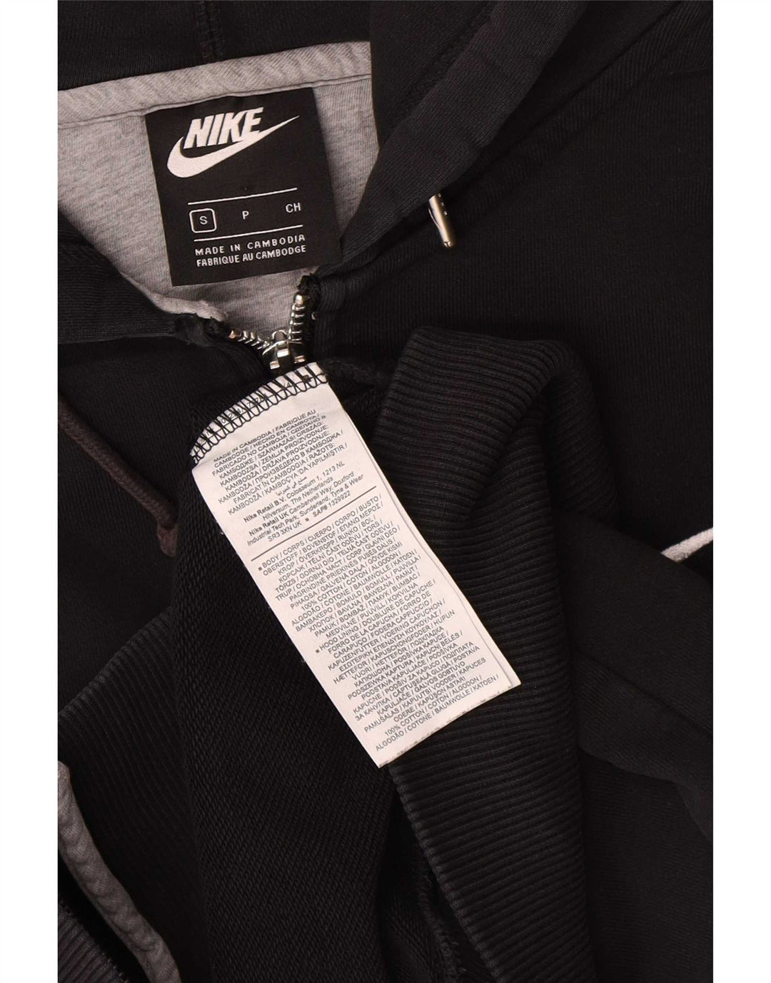 Felpa con cappuccio e zip Nike da uomo piccola in cotone nero