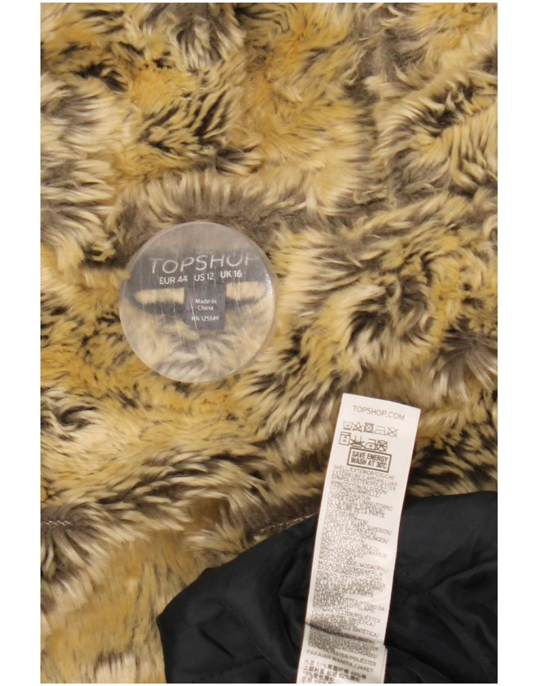 Giacca parka Sherpa da donna con cappuccio Topshop UK 16 grande poliestere nero