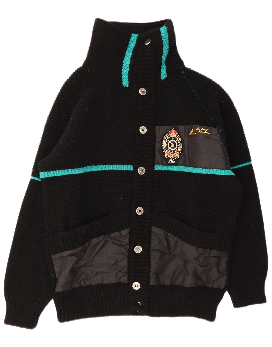 Maglione cardigan vintage da uomo a righe nere grandi