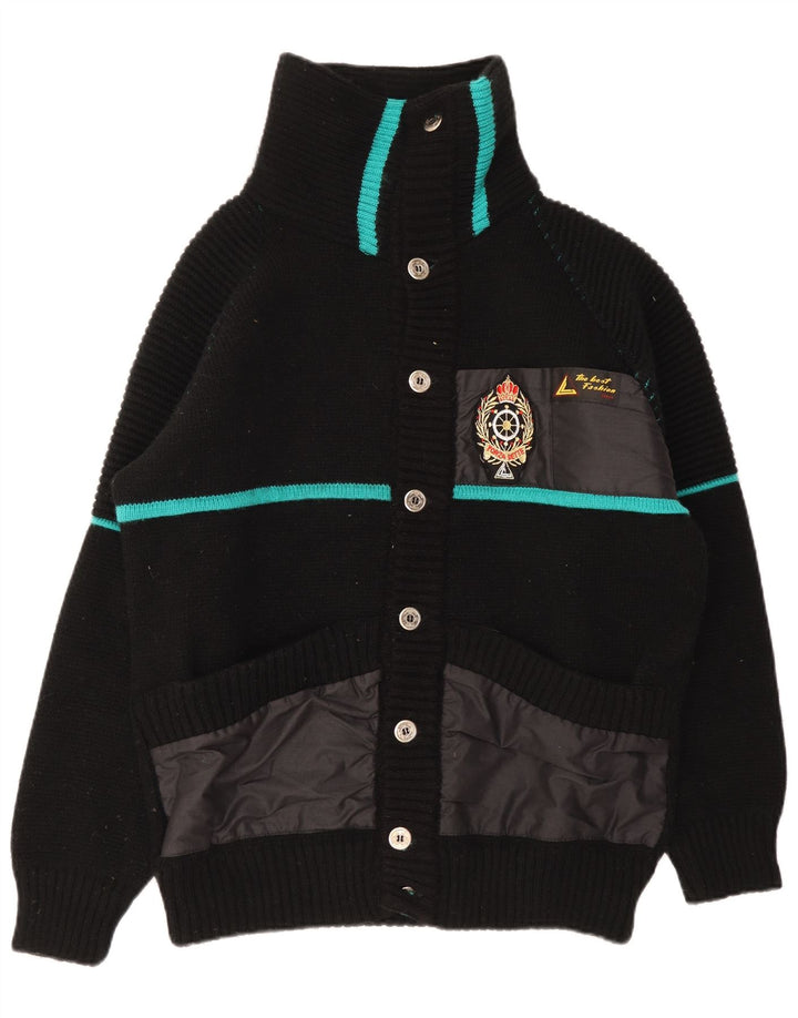 Maglione cardigan vintage da uomo a righe nere grandi