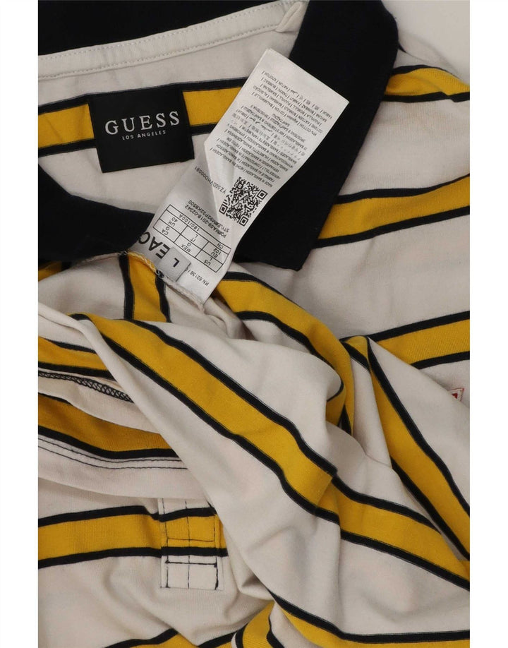 Polo da uomo Guess in cotone a righe grandi bianche