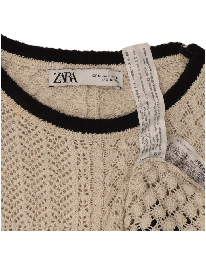 Top Zara da donna in maglia corta in maglia UK 12 Cotone beige medio