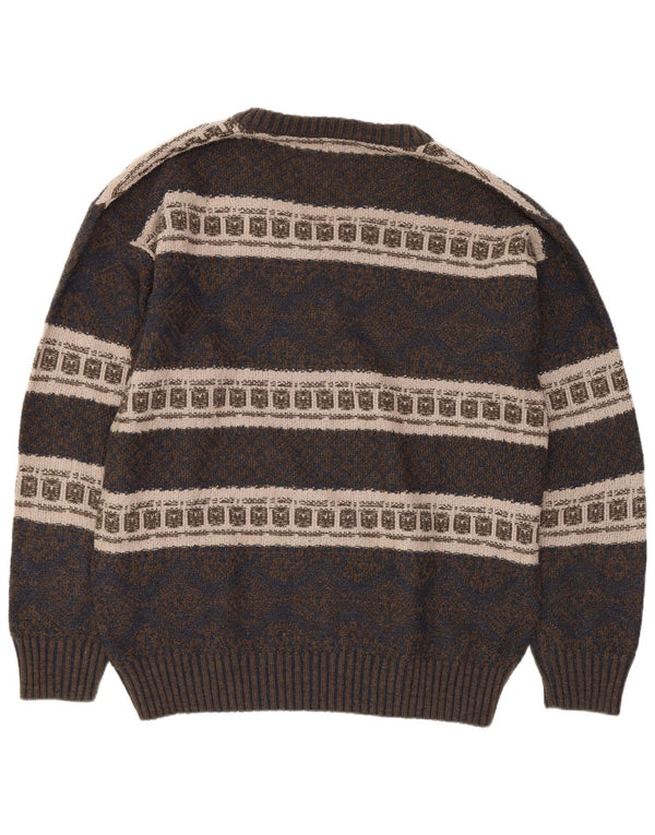 Brandi Maglione da uomo con scollo a V, grande, blu navy, Fair Isle
