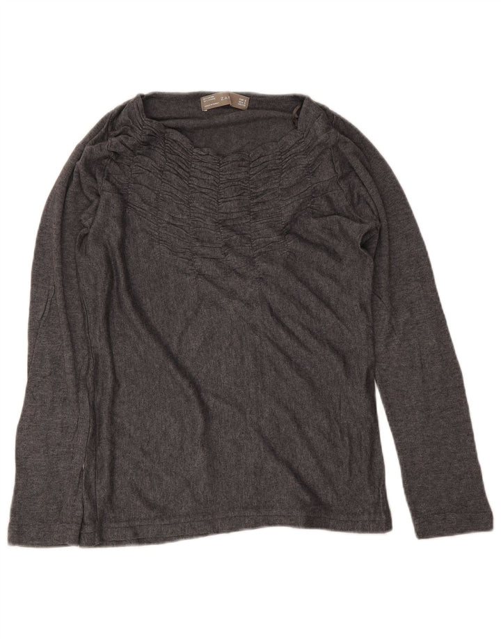 Top Zara da donna a maniche lunghe UK 10 piccolo in cotone grigio