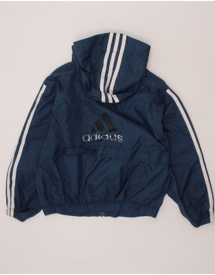 ADIDAS Boys Graphic Hooded Rain Jacket 5-6 Years Medium  Navy Blue Nylon Vintage Adidas and Second-Hand Adidas from Messina Hembry 