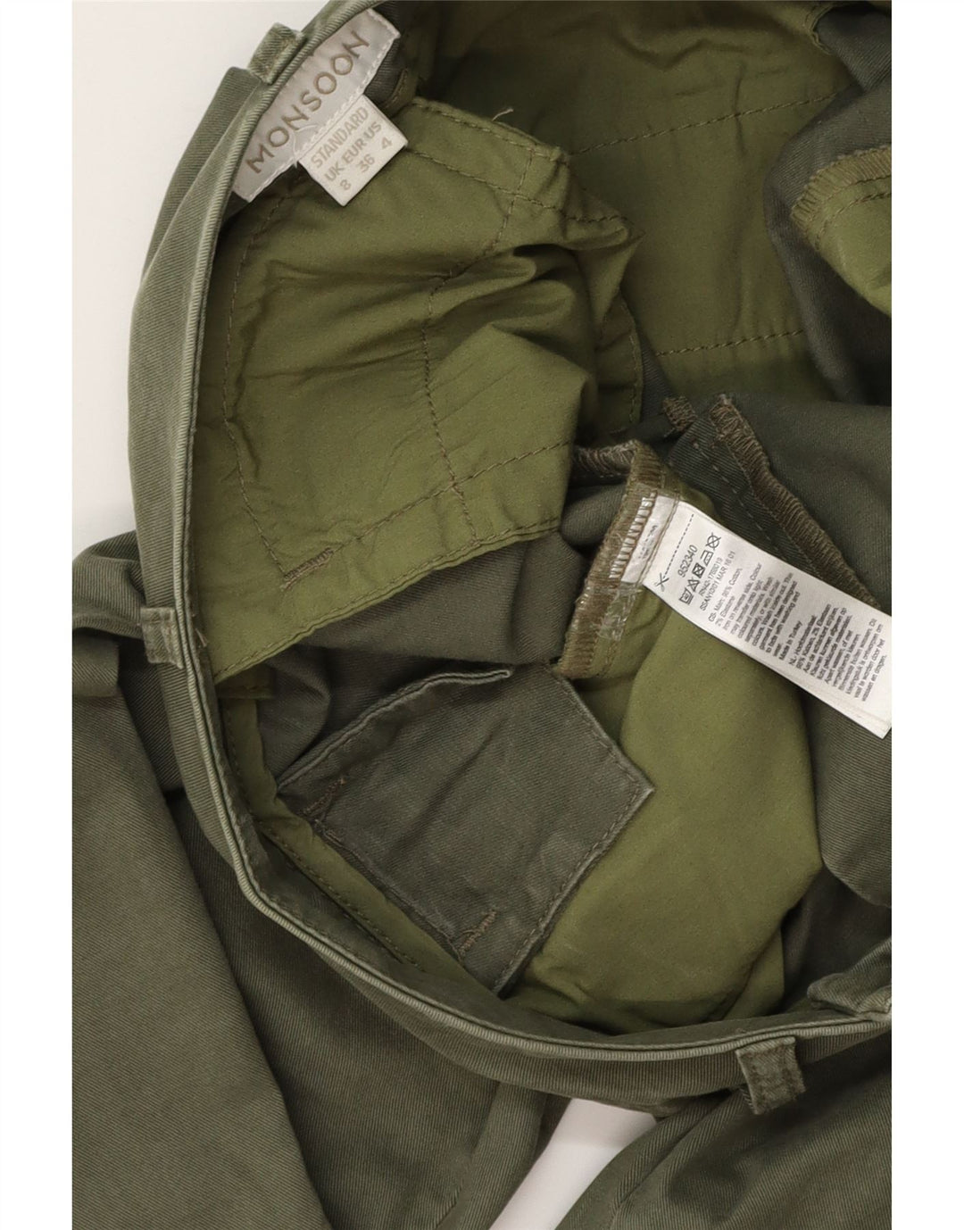 MONSOON Pantaloni chino slim da donna UK 8 piccoli W28 L28 cotone kaki