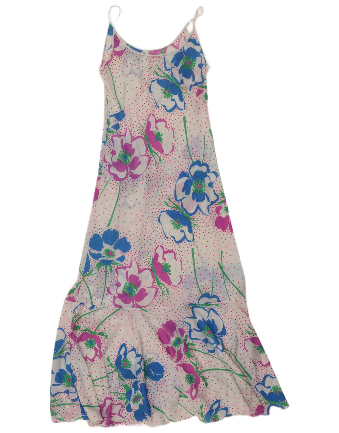 Abito lungo da donna vintage trasparente UK 8 piccolo floreale bianco