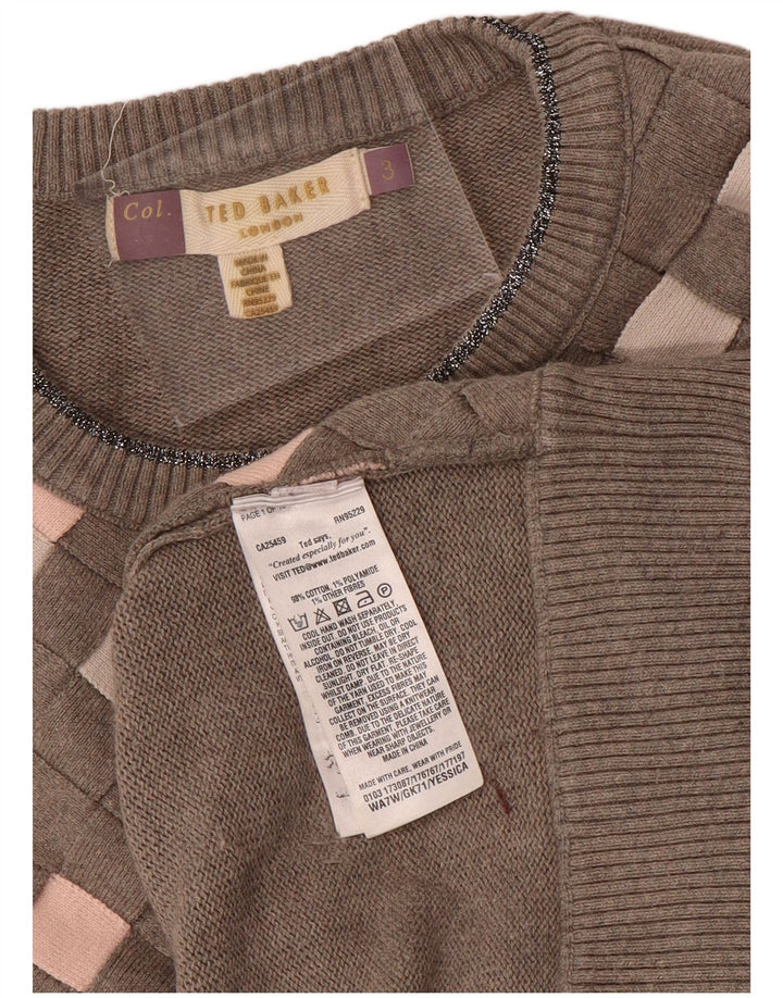 Maglione maglione girocollo da donna Ted Baker taglia 3 grigio medio a rombi/diamante