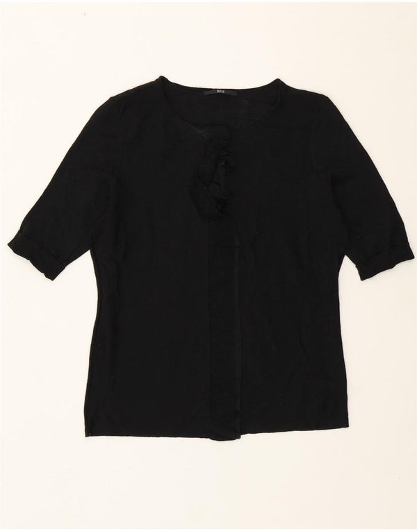 Hugo Boss Maglione da donna con volant girocollo sul davanti UK 8 piccolo nero