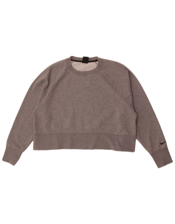 Felpa oversize con grafica Nike Dri Fit da donna UK 14 Grigio medio