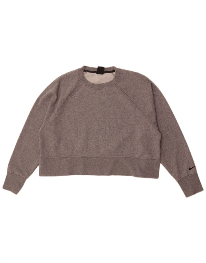 Felpa oversize con grafica Nike Dri Fit da donna UK 14 Grigio medio