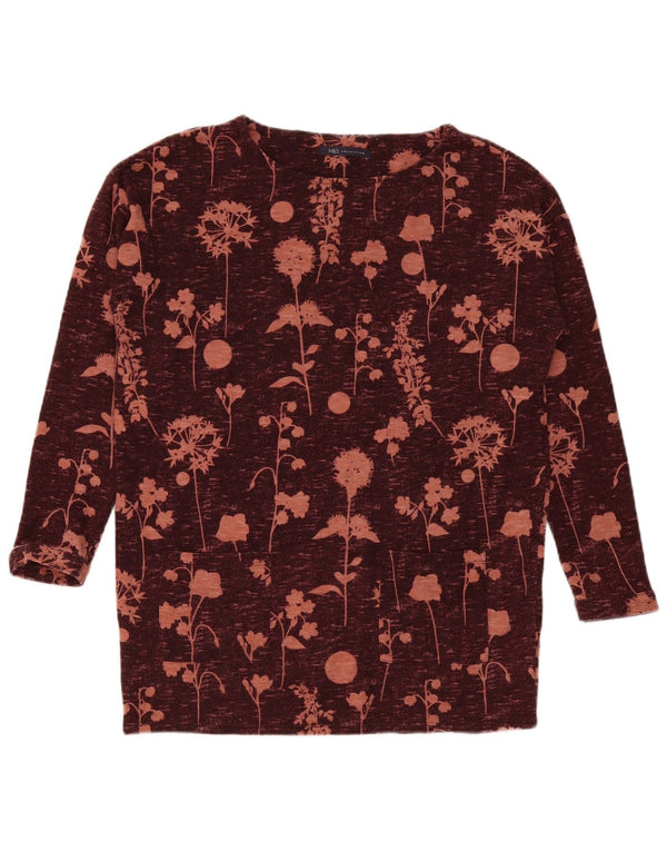 Marks & Spencer Top da donna a maniche lunghe UK 12 Borgogna medio floreale