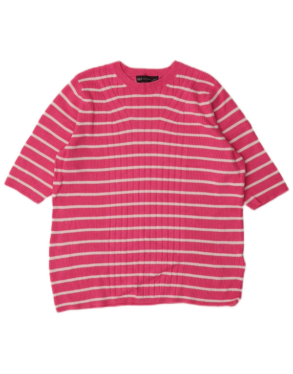 Maglione maglione girocollo da donna Marks & Spencer UK 14 grandi righe rosa
