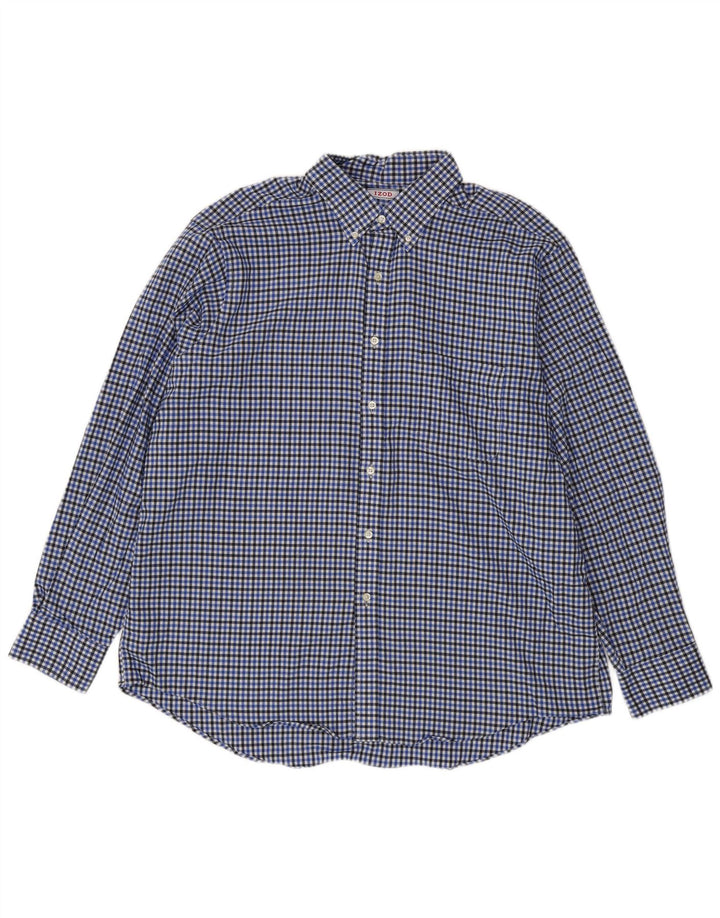 Camicia da uomo Izod taglia 17 17 1/2 XL cotone a quadri blu