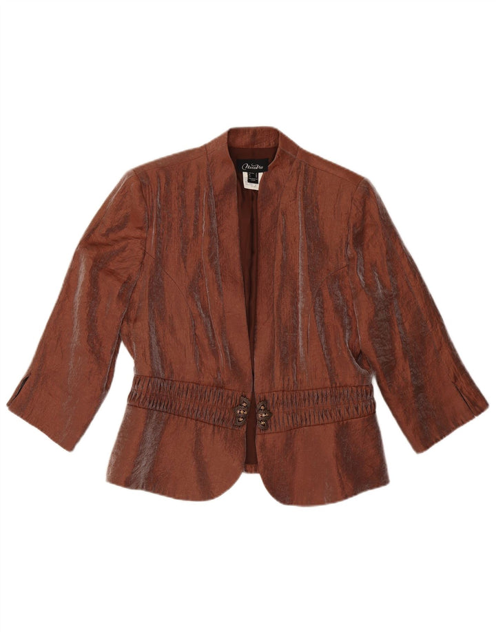 Giacca blazer vintage da donna con maniche a 3/4 UK 10 Small Rayon marrone
