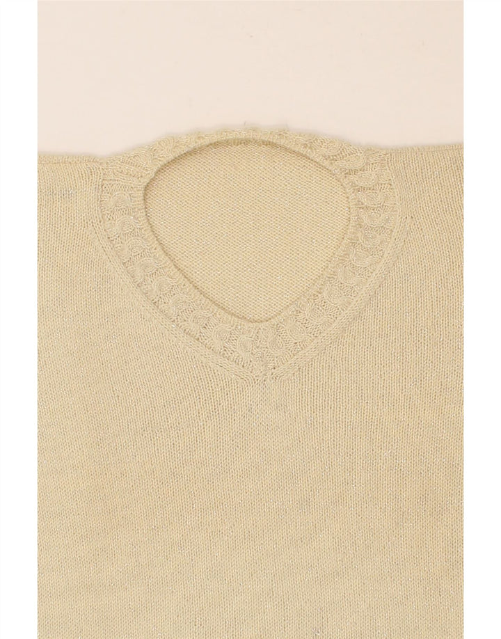 VINTAGE Womens V-Neck Jumper Sweater UK 12 Medium Beige Vintage Vintage and Second-Hand Vintage from Messina Hembry 