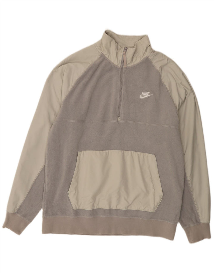 Maglione in pile Nike da uomo con zip e collo, grande, in poliestere grigio