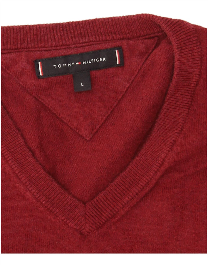 Maglione maglione con scollo a V da uomo Tommy Hilfiger grande bordeaux