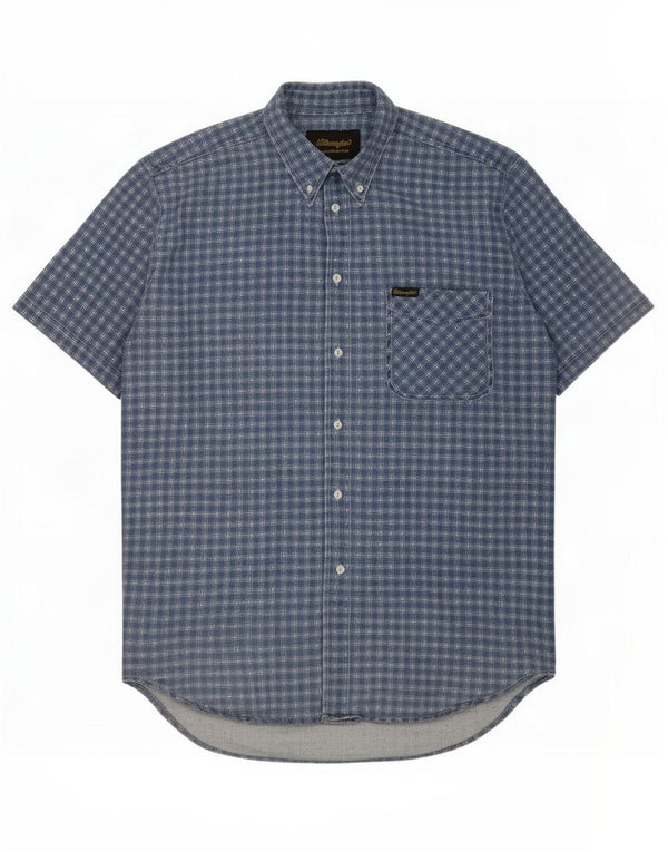 Camicia a maniche corte da uomo Wrangler XL in cotone a quadri blu