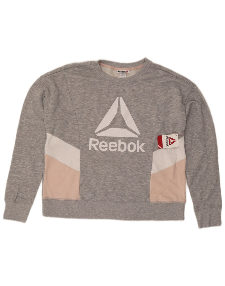 Felpa con grafica Reebok da donna, maglione UK 14, color grigio medio