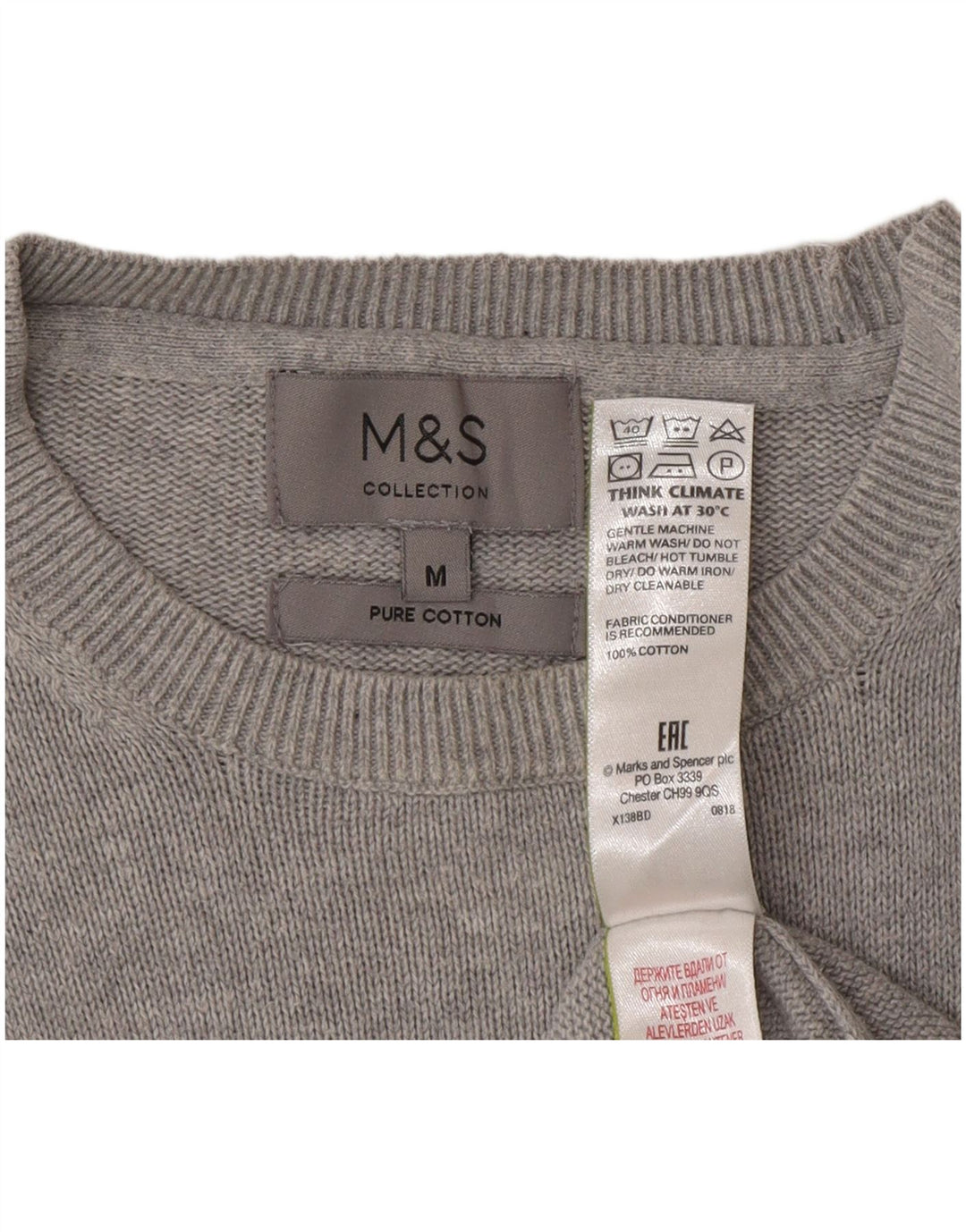 Maglione maglione girocollo da uomo Marks & Spencer in cotone grigio medio