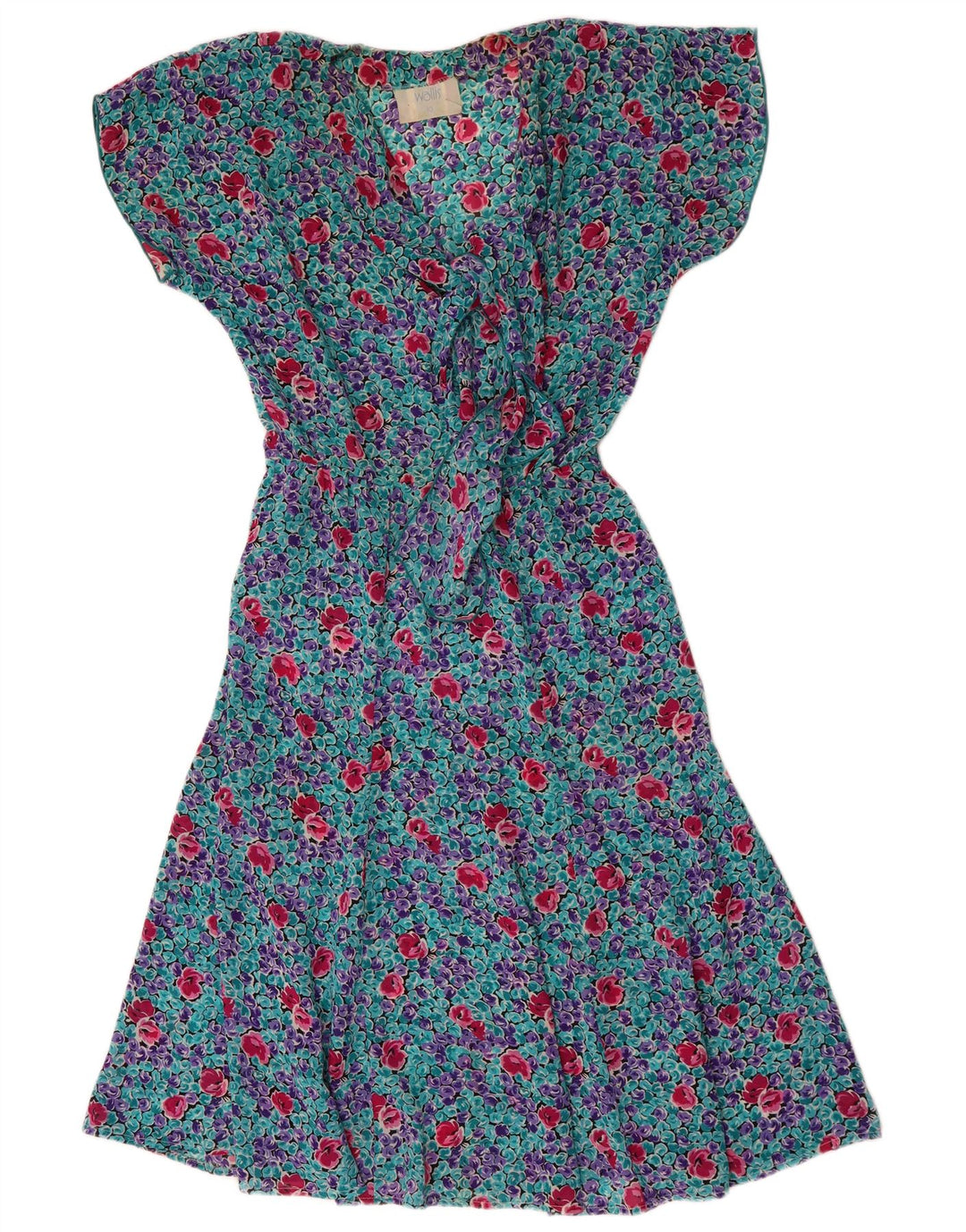WALLIS Abito da donna a trapezio con cravatta sul davanti UK 10 Piccolo floreale blu