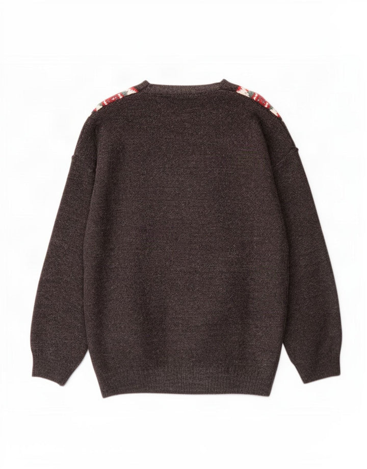 Maglione vintage da uomo con scollo a V, grande acrilico geometrico grigio