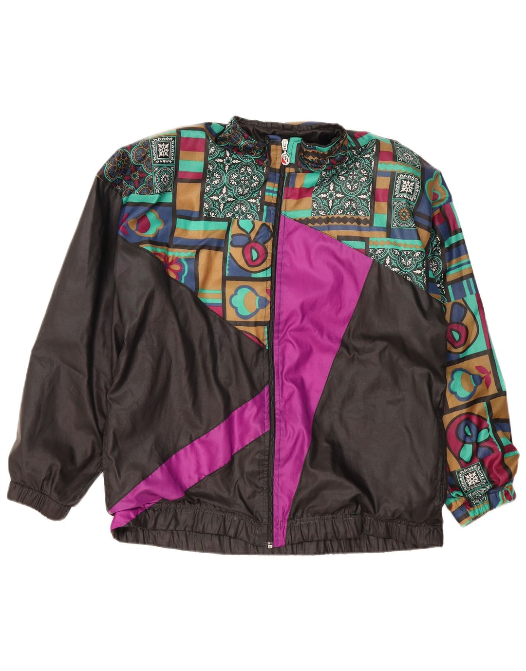 Giacca da ginnastica vintage da uomo, grande, in cotone color block nero
