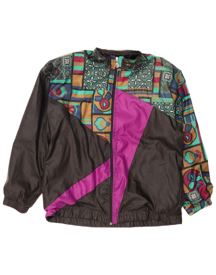 Giacca da ginnastica vintage da uomo, grande, in cotone color block nero