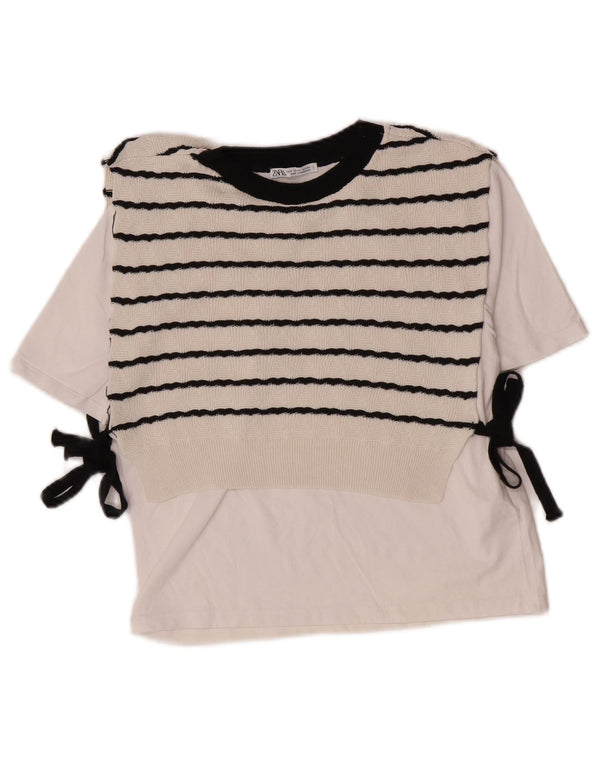 Top corto da donna Zara in camicetta UK 10 piccolo cotone a righe bianche