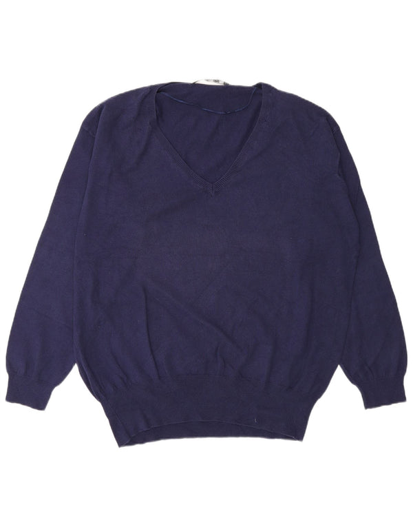 Maglione Zara da donna con scollo a V UK 16 grande cotone blu navy