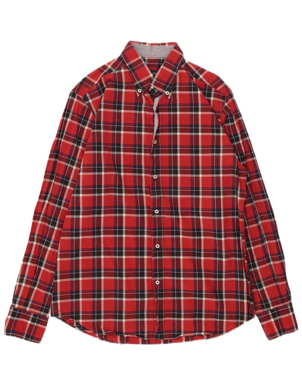 Massimo Dutti Camicia da uomo in flanella dal taglio casual, grande motivo a quadri rossi