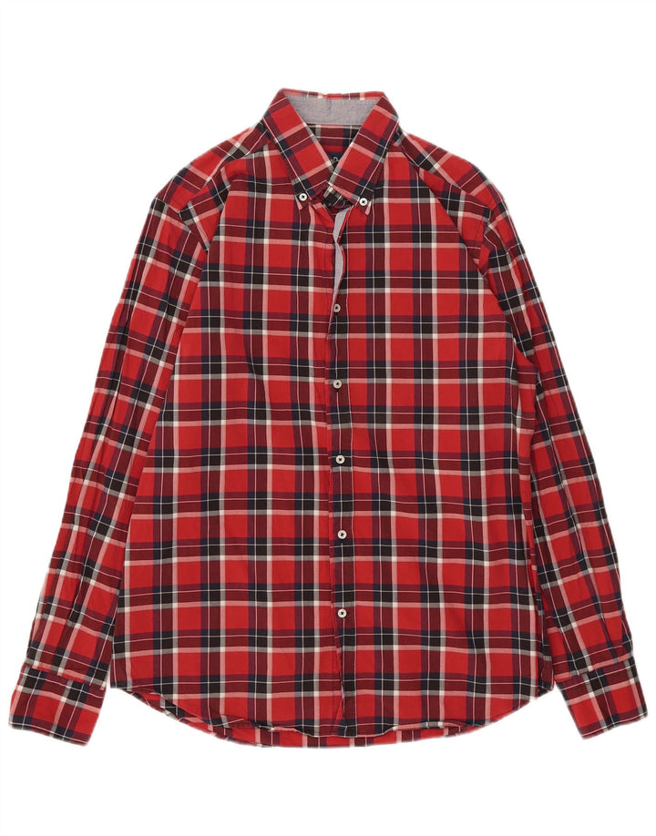 Massimo Dutti Camicia da uomo in flanella dal taglio casual, grande motivo a quadri rossi