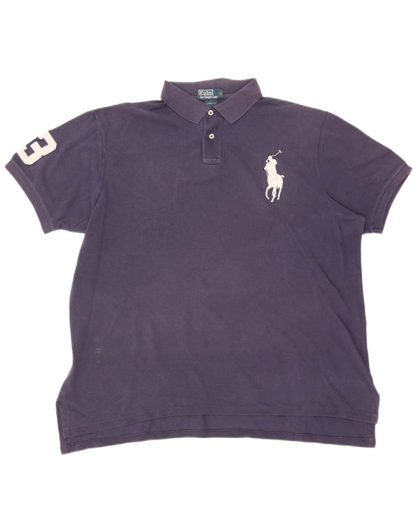 Polo Ralph Lauren Mens Graphic Custom Fit Polo Shirt 2XL Navy Blue Cotton