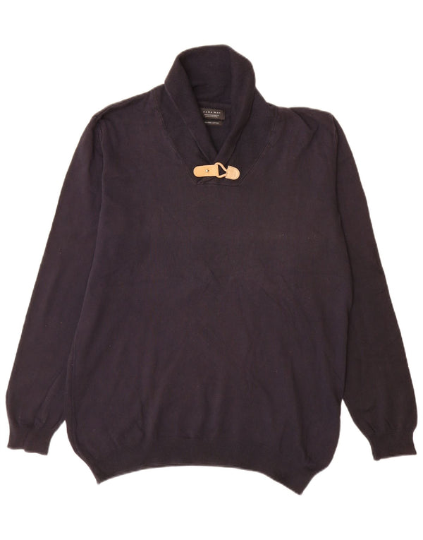 Maglione Zara da uomo con collo a scialle in cotone medio blu navy