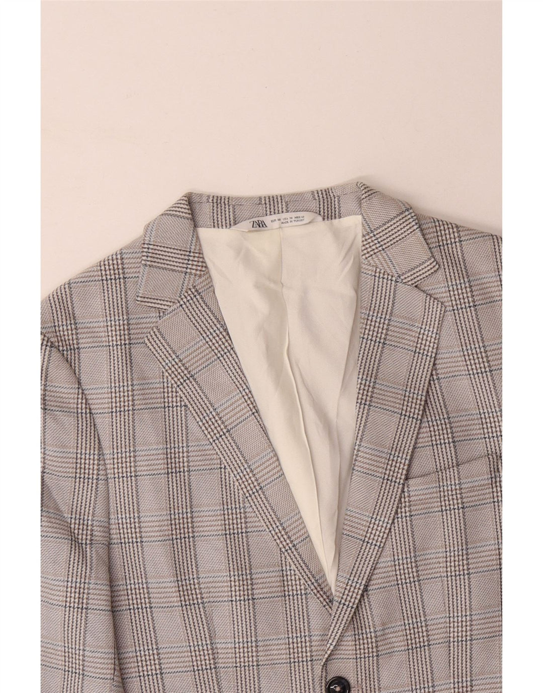 ZARA Giacca Blazer a 2 Bottoni da Uomo EU 48 Poliestere Pied De Poule Grigio Medio