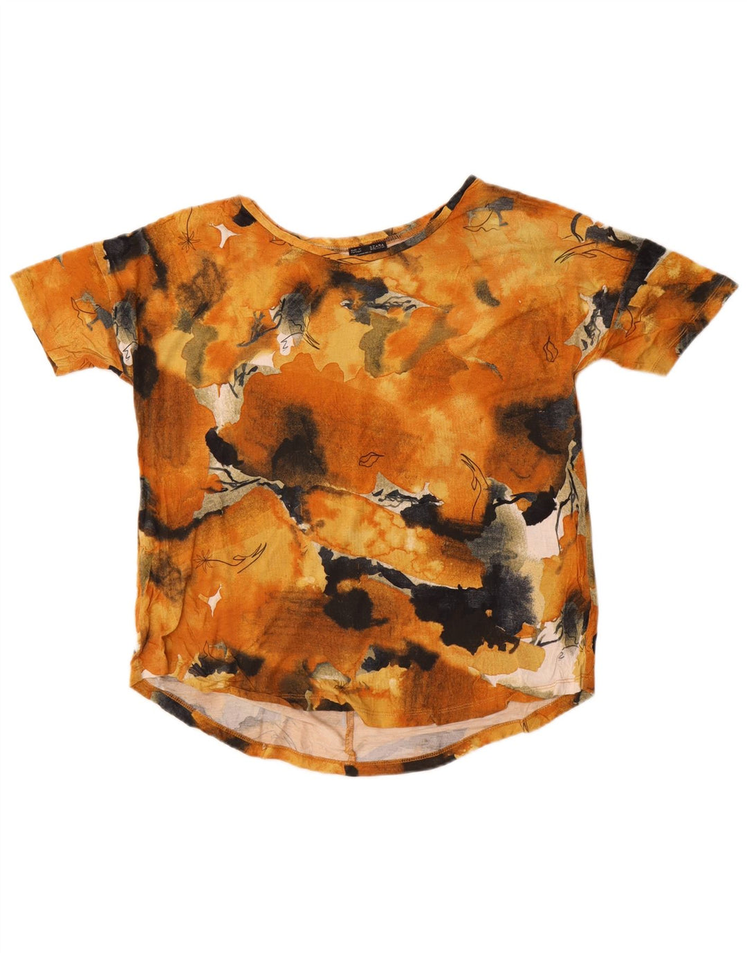 T-shirt Zara da donna con motivo astratto, taglia UK 14, viscosa floreale arancione medio