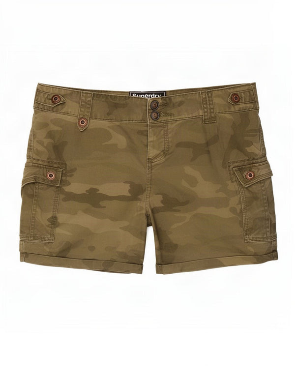Superdry Womens Cargo Shorts Large W34 Green Camouflage Cotton
