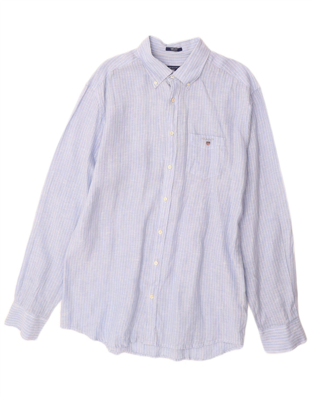 Gant Camicia da uomo vestibilità regolare taglia 43/44 17 1/2 XL Lino gessato blu