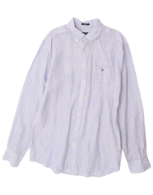 Gant Camicia da uomo vestibilità regolare taglia 43/44 17 1/2 XL Lino gessato blu