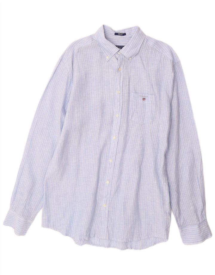 Gant Camicia da uomo vestibilità regolare taglia 43/44 17 1/2 XL Lino gessato blu