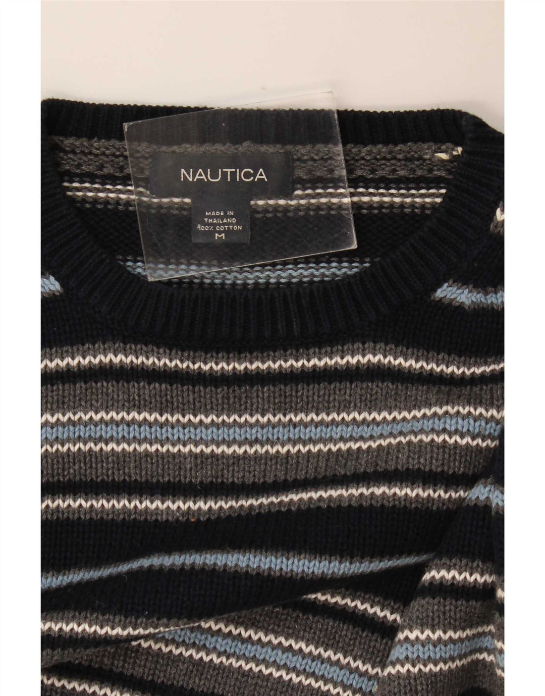 Maglione da uomo girocollo Nautica in cotone a righe medie blu navy