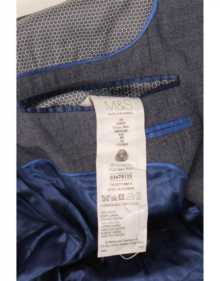 Giacca blazer a 1 bottone da uomo Marks & Spencer UK 38 lana blu medio
