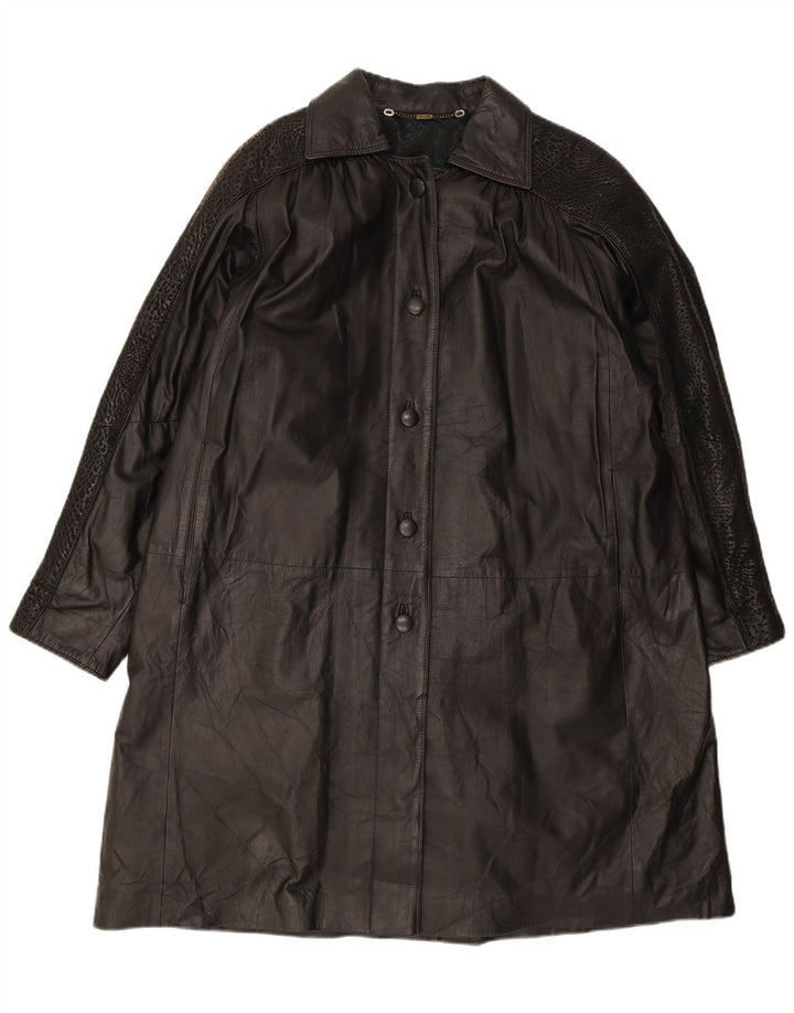 NORMA Womens Leather Coat UK 20 2XL Black Animal Print