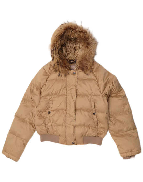 Giacca imbottita con cappuccio da donna Geox UK 10 Small Beige Poliammide